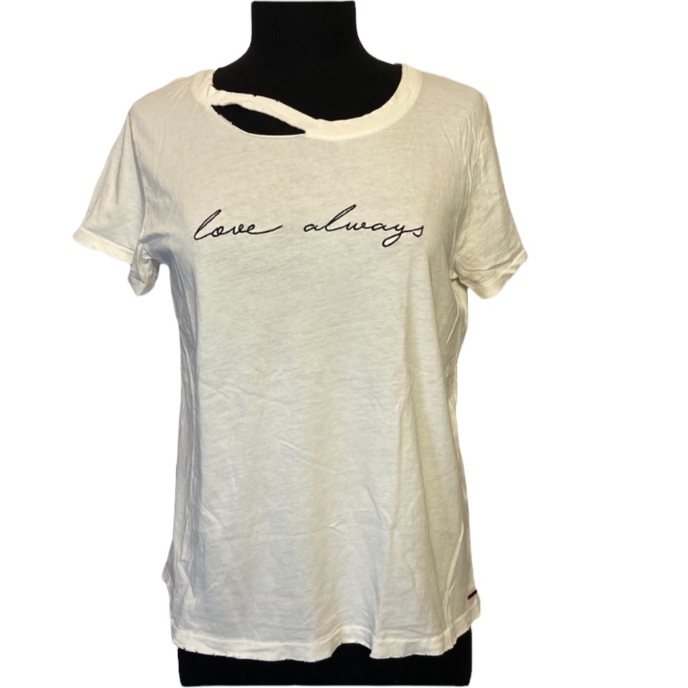 n:Philanthropy Love Always Distressed Tee Shirt White Cotton Top